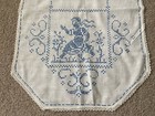 Vintage Blue Cross Stitch Embroidered W crochet Edge Table Runner - 16    X 50   