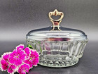 Vintage Covered Glass Dish With Lid  Powder Jar trinket Box Or Candy Dish