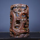 Collection Chinese Vintage Bamboo Intricately Carved Dragon Statue Brush Pot Art