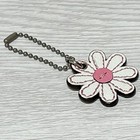 Coach Flower Key Charm Leather Stitch Pink White Bag Charm Keychain Used Japan