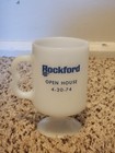 Vintage 70s Milk Glass Mug Advertising Rockford Open House 1974