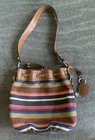 Fossil Maddox Leather Multi Color Stripe Canvas Drawstring Bucket Bag   Zb4737