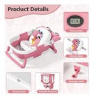 Foldable Baby Bath Tub W  Thermometer   Newborn Support Cushion Pink white