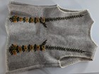 Vintage Hand Stitched Gray Wool Folk Art Embroidered Pom Pom Vest Small medium
