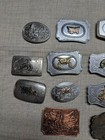 Vintage Western Belt Buckles Lot Of 17 Metal Cowboy Chrome Brass