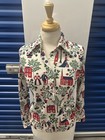 Vintage Alex Coleman Women   s Dagger Collared Blouse Featuring Whimsical Folk Art