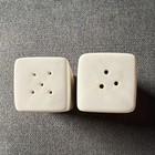 Max Brenner Refillable Ceramic Salt   Pepper Shakers Set  White yellow  3in