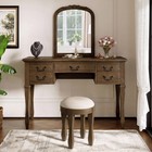 Vintage Style Makeup Vanity Table Set W  Mirror 5 Drawers Stool Solid Wood Legs