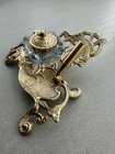 Antique Brass Inkwell Holder Stand Vintage Desk Accessory Writing Collectible