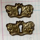 2 Ornate Vintage Stamped Brass Key Hole Covers escutcheons Matching