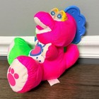 Vintage 1991 Fisher Price Puffalump Dinosaur Neon Pink Green Plush 1383 1384
