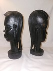 Vintage Pair Of  African Tribal Hand Carved Bust Ebony Wood Statue 9  Kenya 
