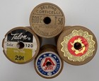 Vintage Lot Of 4 Silk   Cotton Thread Wooden Spools Assortment Of Brands   Color