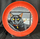 Rare Vtg 1992 Lowell Herrero Cat Plate  Gold-eyed Black Cat  Red Rim  New mint