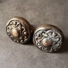 2x Antique Vintage Art Nouveau Cast Pressed Metal Door Handles Knobs Hardware