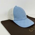 Gucci Gg Monogram Logo Canvas Mesh Back Baseball Cap Hat Blue   White Size M