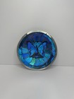 Vintage Iridescent Blue Morpho Butterfly Wing Plate W  Hanger   Stand 6   