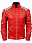 Men s Red Biker Motorcycle Jacket Silver Studded Shoulders Multi Zip Moto Coat