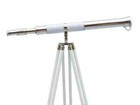Handmade Brass Nautical Telescope Spyglass With White Leather On Wooden Tripod