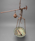 Antique Steelyard Balance Scale Hand Forged Iron 10  Brass Pan Primitive Decor