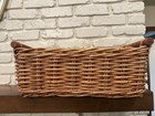 Vintage Large Wicker Rattan Storage Basket Wood Handles Rustic Farmhouse