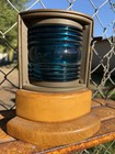 Vintage Perko Ship Light Blue Fresnel Lens Maritime Nautical Table Lamp Decor