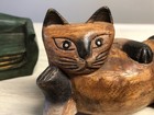 Mcm Artisan Crafted Thailand Folk Art Teakwood Reclining Cat Figurine