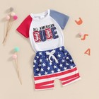 Toddler Boy 4th Of July Outfit Letter Embroidery Short 6-12 Months A-blue