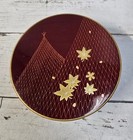 Vintage Otagiri Laquerware 6pc Coaster Set W  Holder  Burgundy Gold Starburst