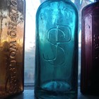 Pretty Teal Blue Jsp Emb  jos s pederson  1880s Medicinal Malt Tonic Bottle