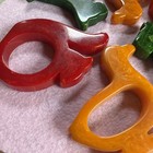 6 Vintage Bakelite Napkin Rings Holders Green Dogs Red Squirrels Orange Ducks