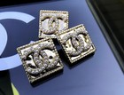 2 Pcs Chanel Cc Logo Stamped Gold Tone Pearl Square Buttons 20mm Set Of 2