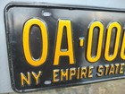 1960 New York Empire State Sample License Plate Orange   Black