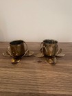 Pair Of Vintage Brass Flower Petal Candlestick Holders Antique