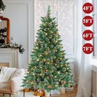 4 5 6 7ft Snow Flocked Christmas Tree With Led Lights Artificial Xmas Pinecone