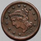 1857 Braided Hair Liberty Head Large Cent  n-1   Rim Damage - Us 1c Copper Coin