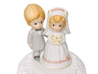 Vtg Bride   Groom Wedding Cake Topper 1973 Wilton Boy   Girl Gray Suit Daisies