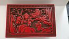 Beautiful Antique Chinese Hand Carved Cinnabar Lacquer Box Intricate Rich Color