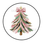 Pink Christmas Tree Stickers Labels Tags Envelope Seals Party Favors