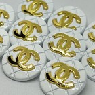 10 White Chanel Buttons With Gold Cc Logo 20mm Vintage  lg151 