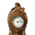 Antique Gilded Age Art Nouveau Gilt Bronze Mantle Clock W lady Face