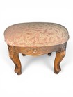 Vintage Round Queen Anne Footstool Pink Floral Upholstered Carved Wood