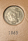 1865 Three Cent Nickle Piece In Clr Plastic Holder Very Good Condition - B17-11