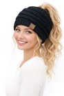 C c Exclusive Cc Beanie Tail Ponytail Messy Bun Solid Ribbed Knit Beanie Hat