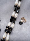 Faux Pearl Heart Beaded Necklace   Earrings Jewelry Set Black White Gold