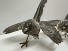 Vintage Pair  2  Brass Pheasant Figurine Birds Mcm 17  Long Silver Tone