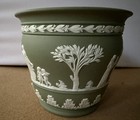 Vintage Wedgwood Sage Green Jasperware Footed Vase     Winged Cherub Imagery