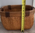 Vintage Woven Bamboo Gathering Basket With Wood Handles Brown   Tan