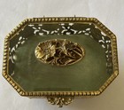 Vintage Matson Jewelry Casket Octagonal Beveled Glass Filigree Footed Dogwood