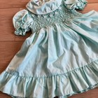 Vtg Polly Flinders Dress Girls Sz 3t Blue green Smocking  Spring Summer Daisies 